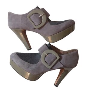 Paco Gil Gray Suede Platforn Mary Jane Heel Pumps Size 8.5 B